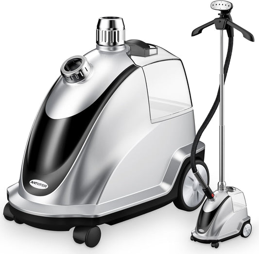 Anthter Steamer for Clothes, 1500W Powerful Standing Garment Steamer with Roll Wheels, 2.4L Water