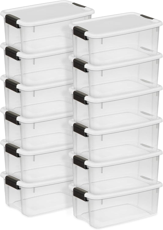 Sterilite 12-Pack Ultra Latching Box, Storage Bins with Lids, Clear Plastic, 18 Quart - Heavy-Duty Organizing Containers for Closet, Bathroom, and Office