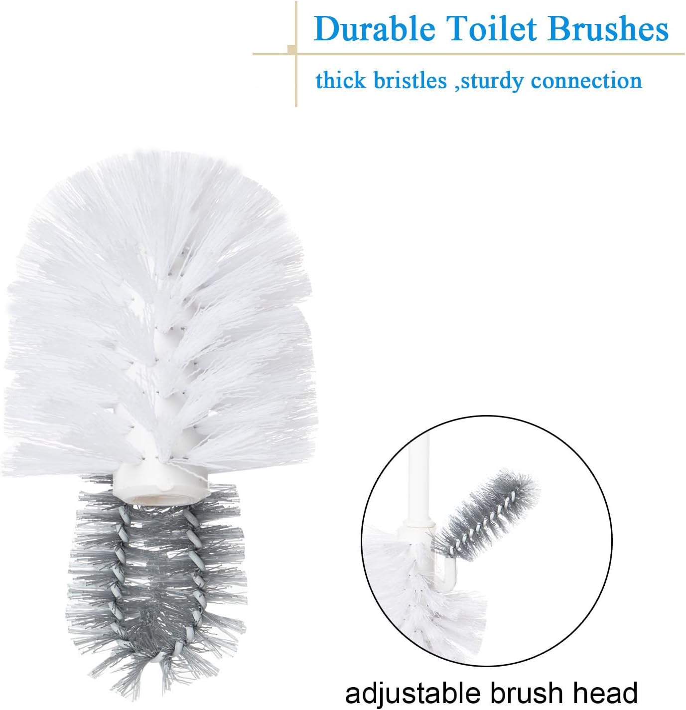 2 Pack Toilet Bowl Brush with Holder for Bathroom, Under-Rim Double Brush Head, Long Handle Household Cleaning Brushes Set (2 Pack Grey Brush with Holder)