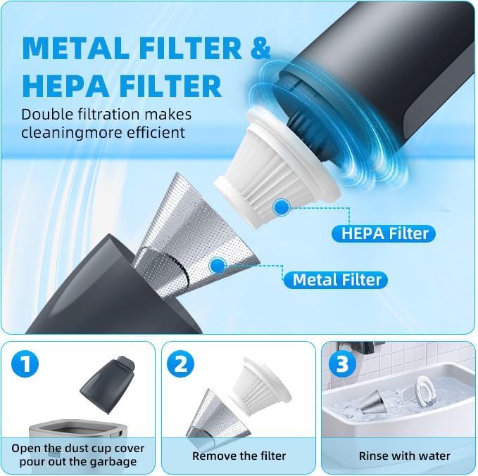 PATO Handheld Vacuum, 13000PA Portable Cordless Car Vacuum Cleaner, Suction and Blow 2-in-1 Dust Removal Vacuum Cleaner for Car, Home, Office, Pet.