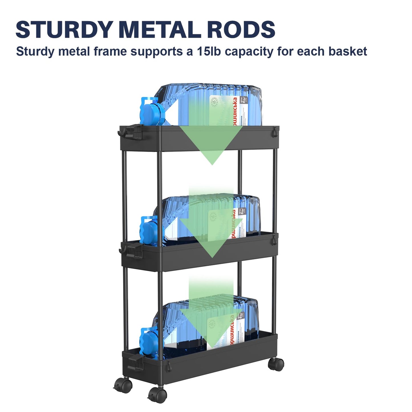 SPACELEAD 3 Tier Rolling Cart with Wheels, Storage Craft Art Trolley Organizer Serving, 3 Hanging