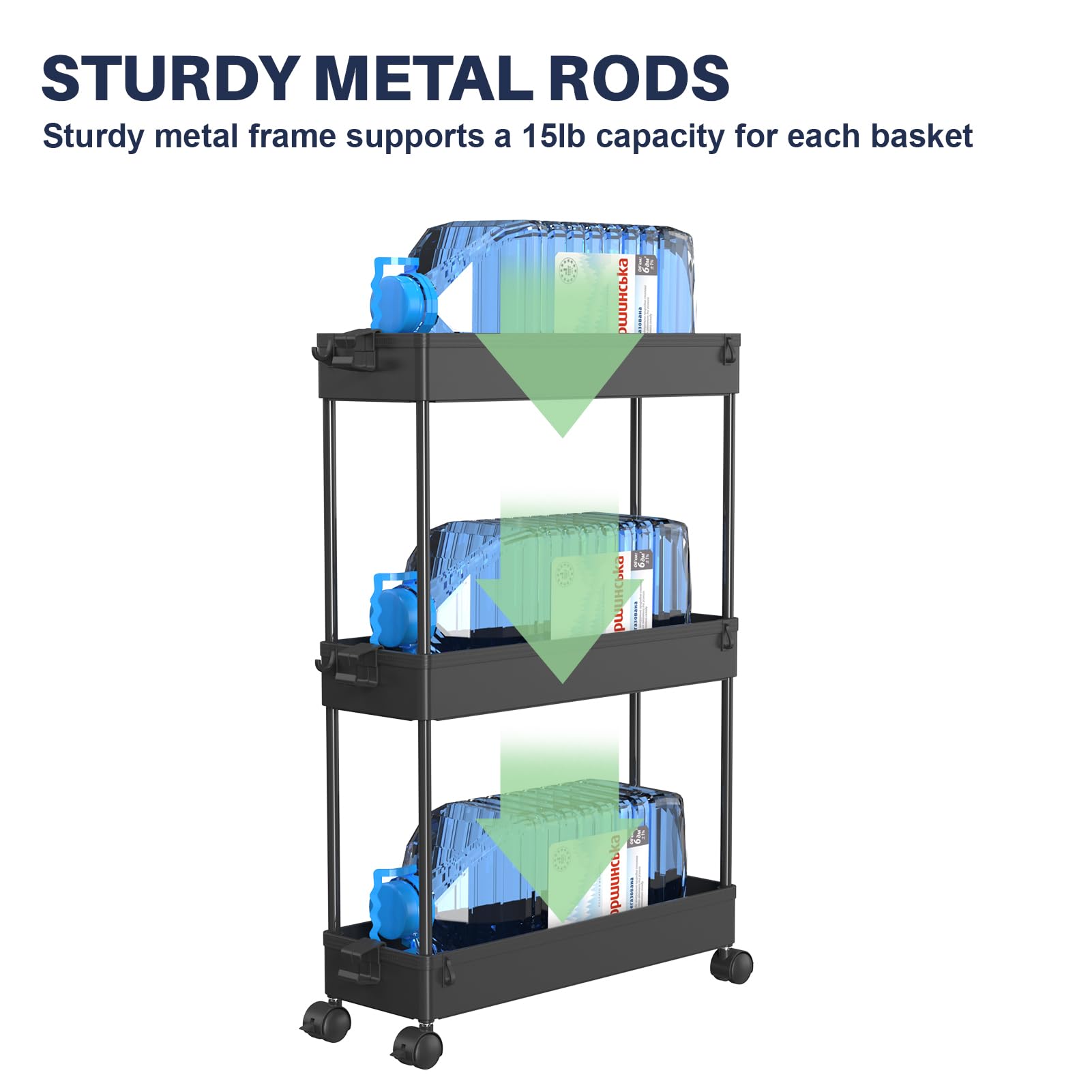 SPACELEAD 3 Tier Rolling Cart with Wheels, Storage Craft Art Trolley Organizer Serving, 3 Hanging