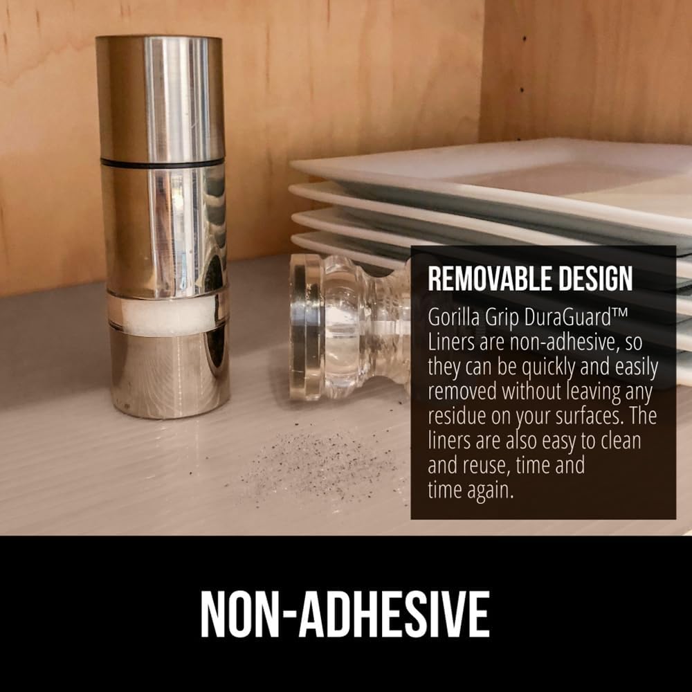 GORILLA GRIP DuraGuard Shelf Liner, 17.5x20 Non-Adhesive Cabinet Liners for Kitchen Drawers, Shelves, Refrigerator, Pantry Storage, Bathroom Closet, Durable Waterproof BPA Free Ribbed Plastic, Beige