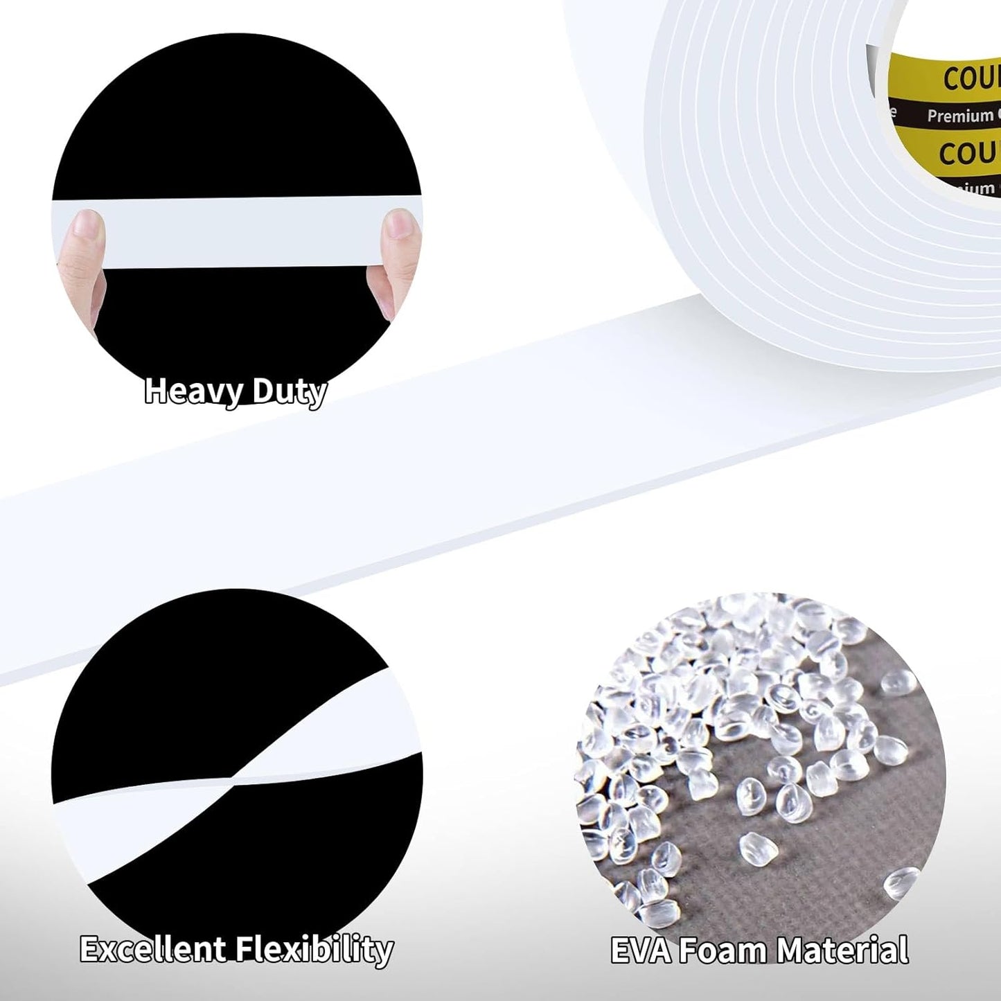 2 Pack Single-Sided Adhesive White Foam Tape 1.2inX16.4FT Single-Sided Sealing Strip Foam Pad Sponge Tape Window Weatherproof, Self-Adhesive Insulation Sealing Tape