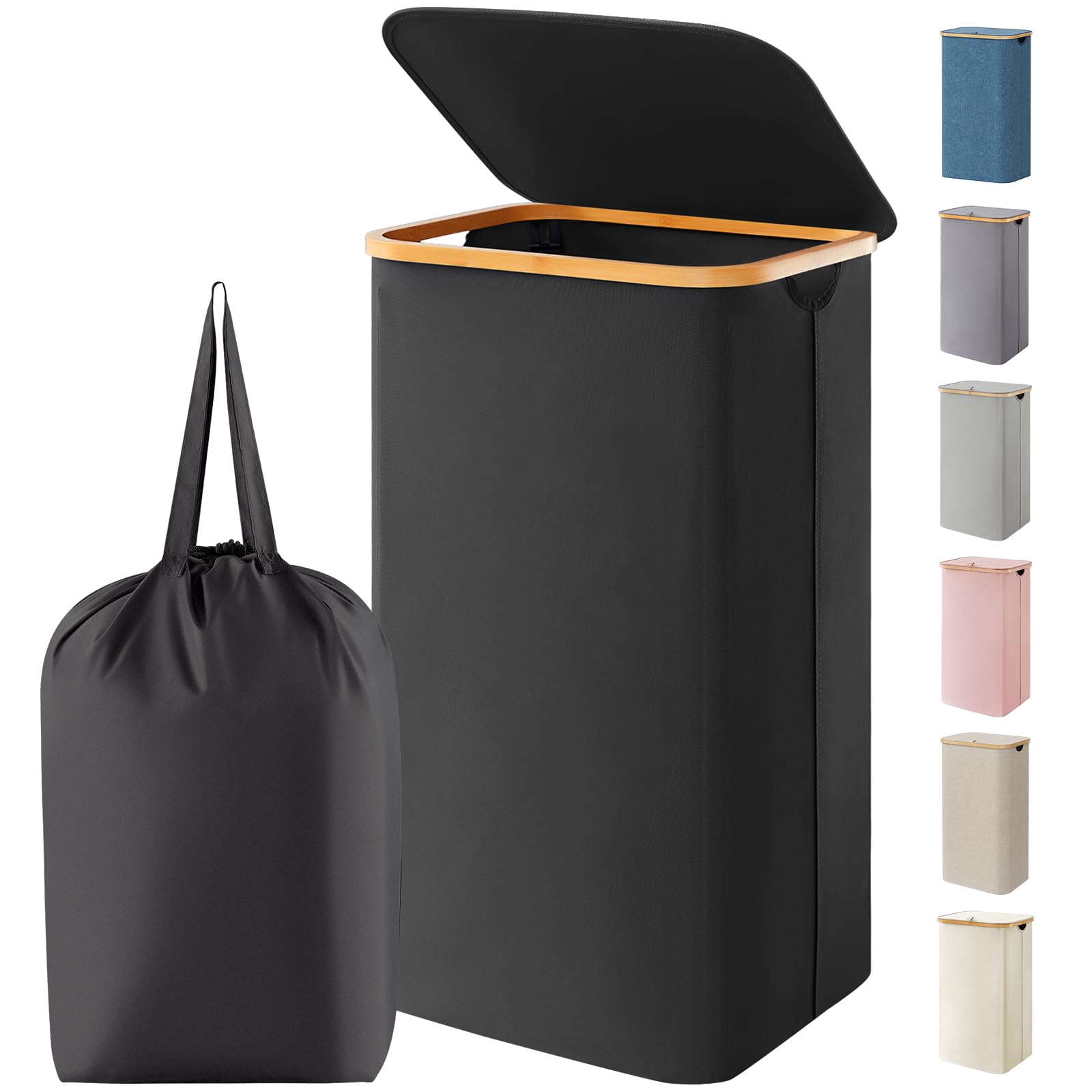 Lifewit 100L Laundry Basket with Lid, Clothes Hampers for Laundry with Bamboo Handles and 1