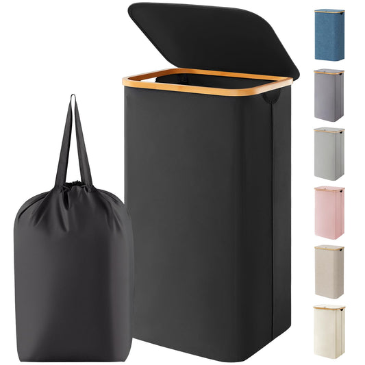 Lifewit 100L Laundry Basket with Lid, Clothes Hampers for Laundry with Bamboo Handles and 1