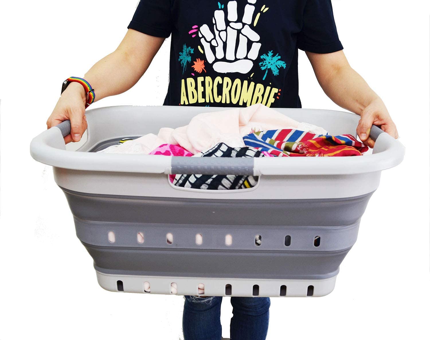 SAMMART 41L (10.8 gallon) Set of 2 Collapsible 3 Handled Plastic Laundry Basket-Foldable Pop Up