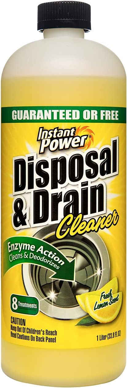 Instant Power Disposal and Drain Cleaner – Liquid Enzyme Clog Remover, Cleans and Deodorizes, Removes Drain Blockages, Fresh Lemon Scent, 33.8 Fl oz, 1 Liter