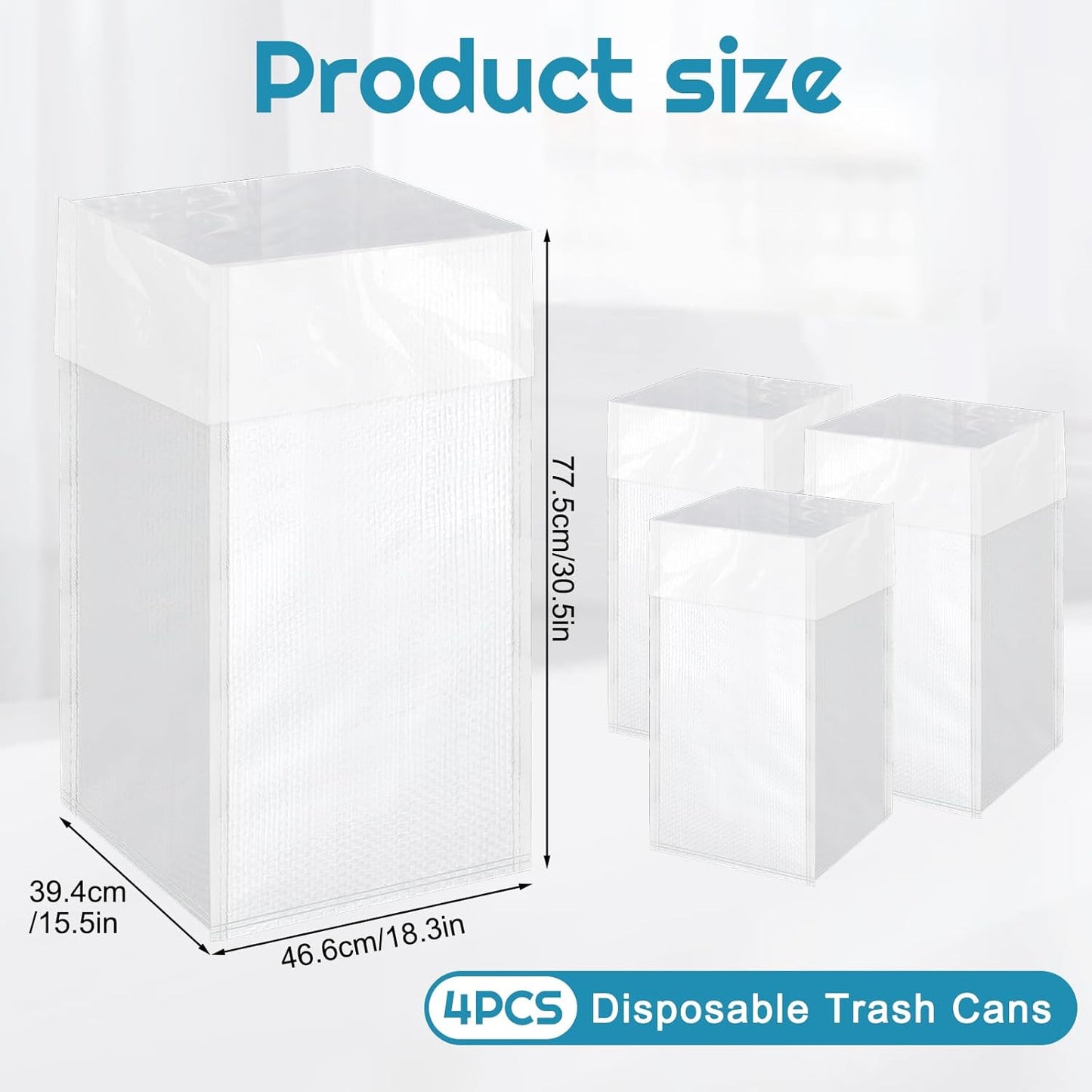 Rainmae 4PCS XL Size Disposable Trash Cans with Waterproof Lining for Parties, 30 Gallon Reusable Sturdy Garbage Bins for Birthdays and Weddings, Trash Can Bin for Garbage and Recycling