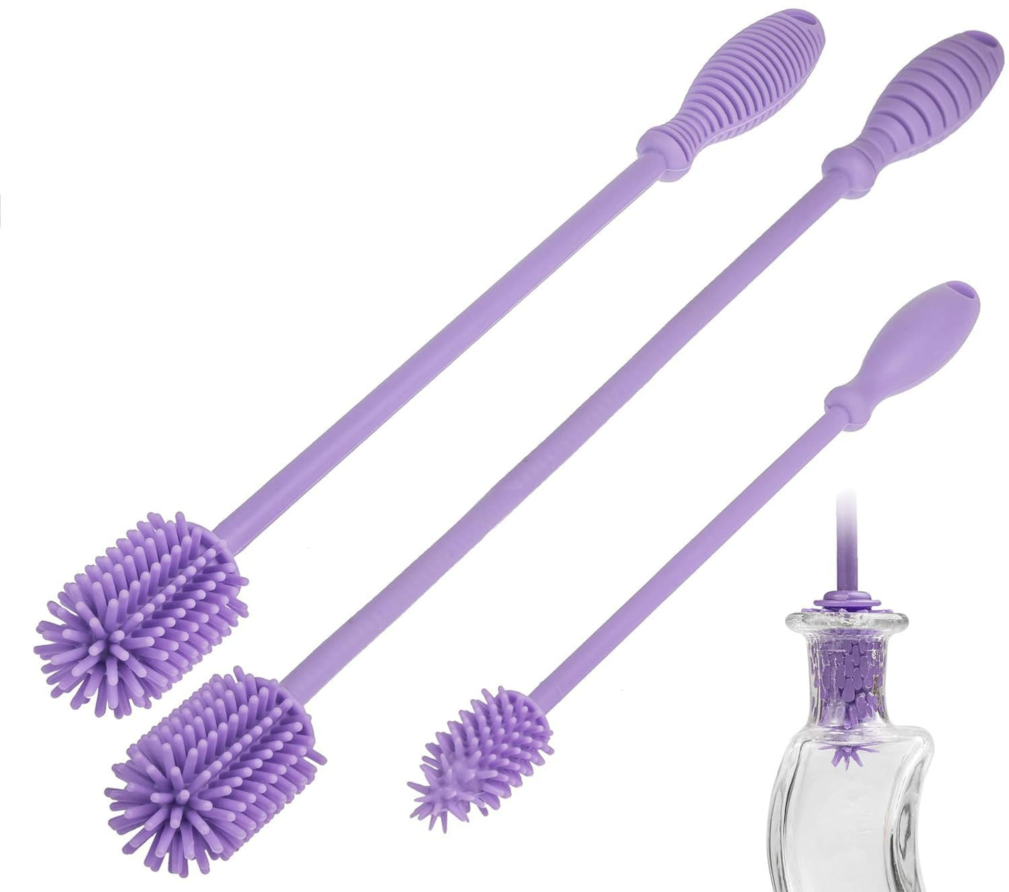 A-Brush Silicone Bottle Cleaner Brush, 3 Piece Set, Long Handle - Water Bottle Cleaner, Baby Bottle Nipple Brush for Plastic & Glass, BPA-Free Dish Washing Brush A2S Protection