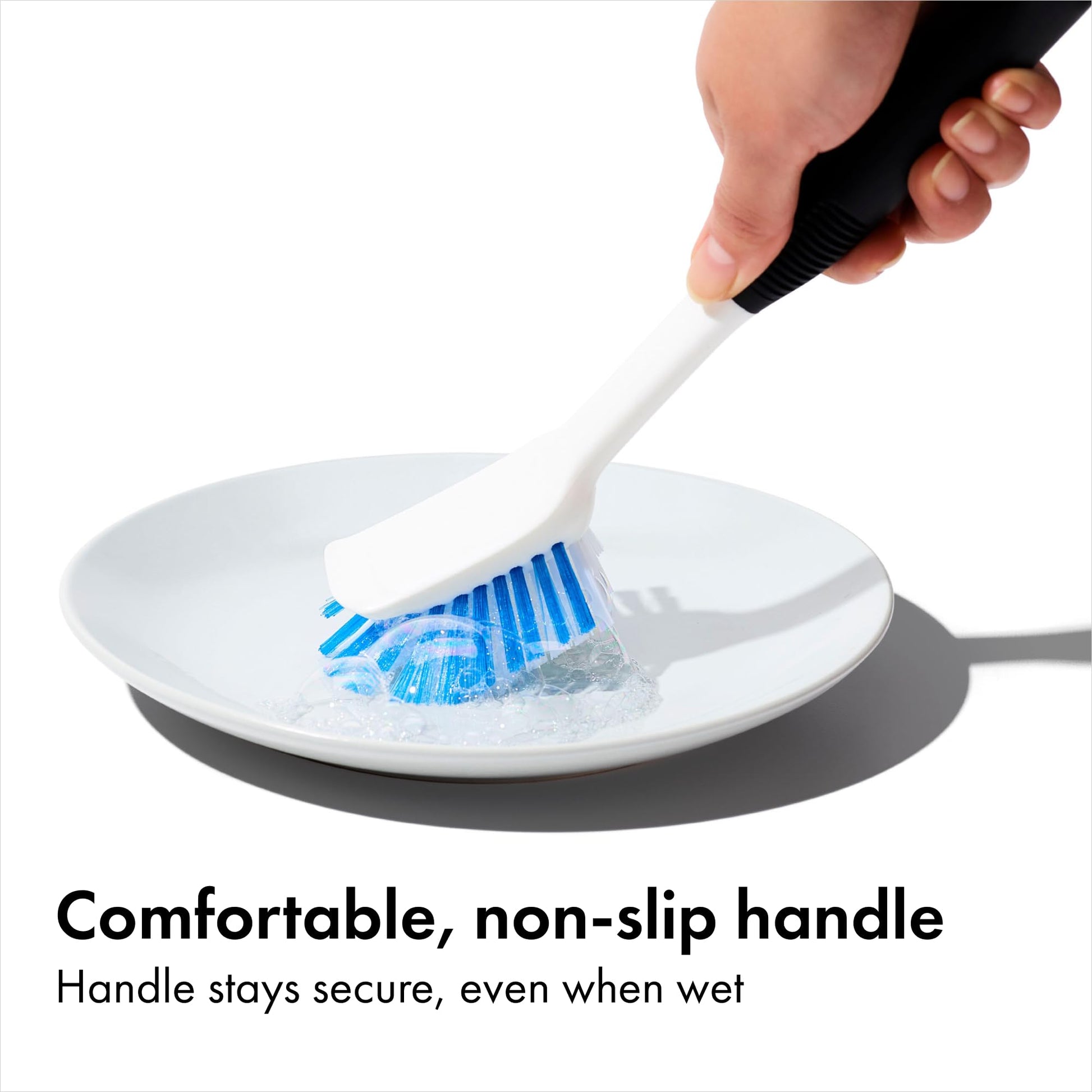 Non-Stick Safe, Built-in Scraper Lifts Stuck-On Food, Dish Cleaner, Flared Brush Head Reaches
