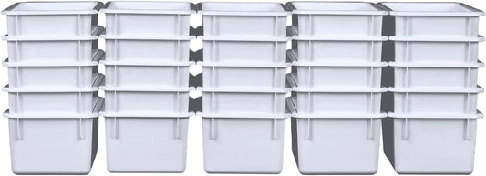 Wood Designs Cubby Storage Bin, Heavy Duty Plastic Containers for Kids White Cubby Tray Set of 25
