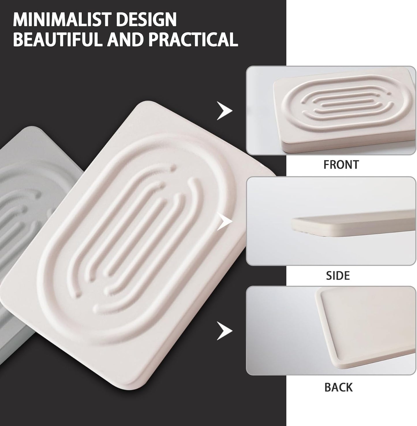 Diatomite Soap Dish for Kitchen Organizer, Quick Dry Sink Caddy Holder for Sponge, Brush, Toothbrush - Fast Absorbing Stone Tray (Beige, 4.8" x 3.1")