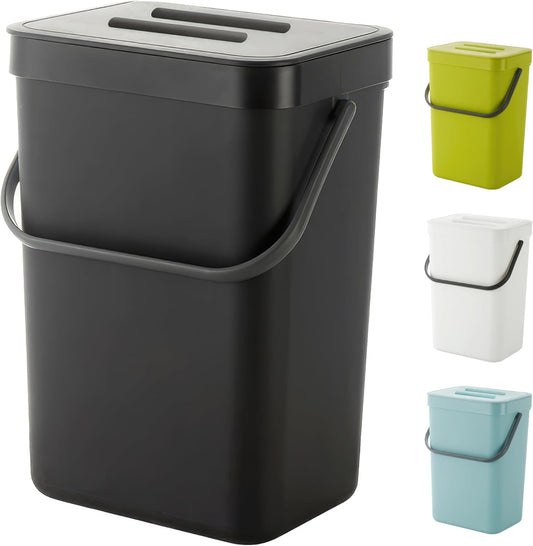 Kitchen Compost Bin - 3.2 Gallons Hanging Trash Can with Lid for Kitchen Bathroom, Under Sink Trash Can, Outdoor Compost Bucket with Lid, 12L(Black)