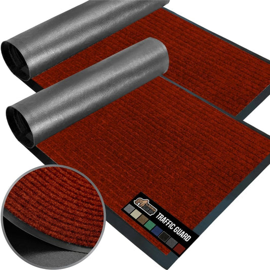 GORILLA GRIP Traffic Guard Door Mat, 2 Pack, Heavy Duty Waterproof Doormat, Commercial Office Space Welcome Mats, Stain and Fade Resistant, Low Profile, Strong Rubber Backing, 35x23, Red