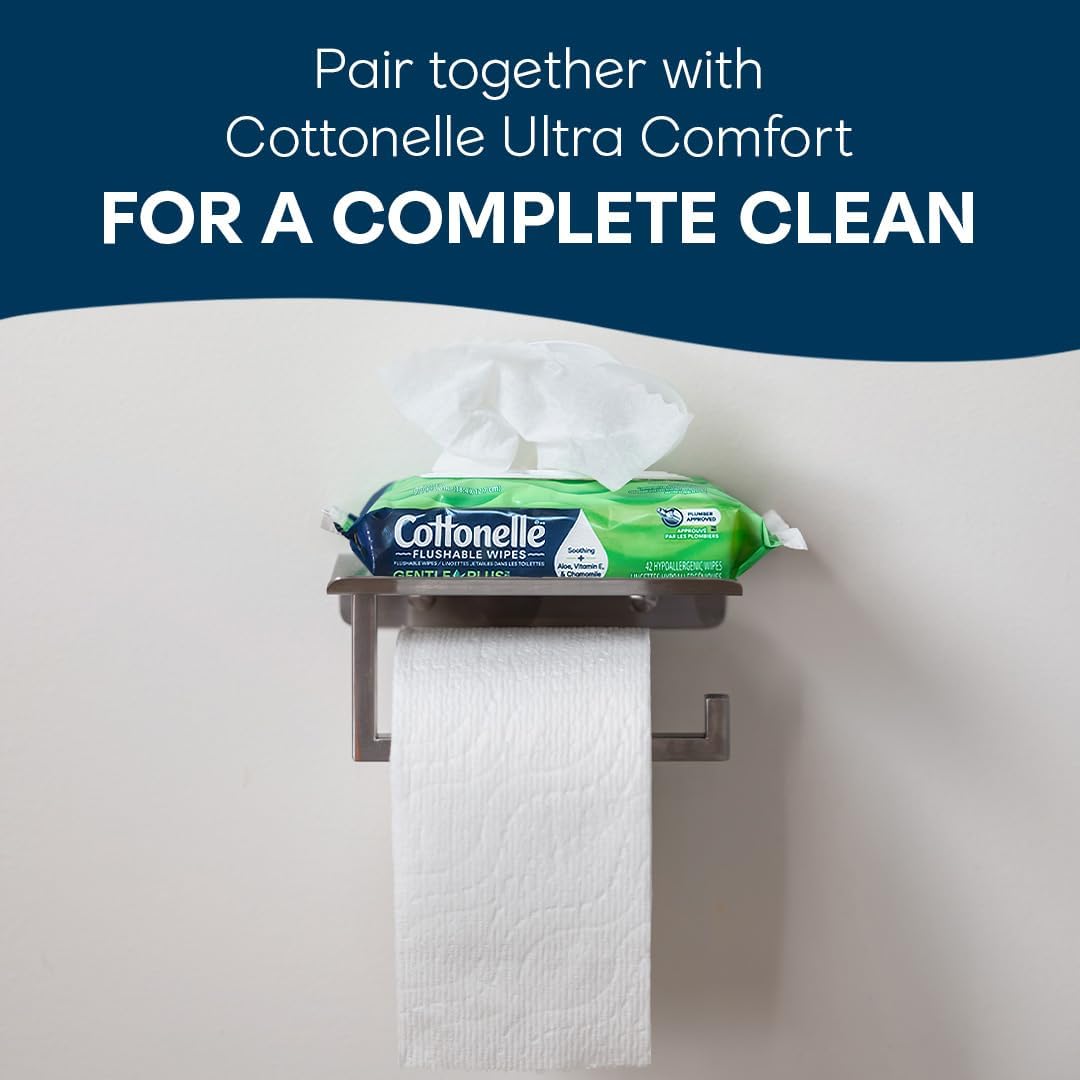 Cottonelle GentlePlus Flushable Wet Wipes with Aloe & Vitamin E, 16 Flip-Top Packs, 42 Wipes Per Pack (672 Total Wipes), Packaging May Vary