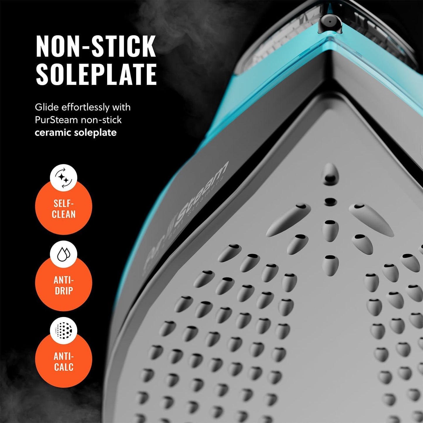 PurSteam SteamTech Elite 1750W Steam Iron, Digital Temp Control & LED Display, Ceramic Soleplate, Adjustable Steam, Self-Clean, Anti-Calc, Anti-Drip, Auto Shut-Off