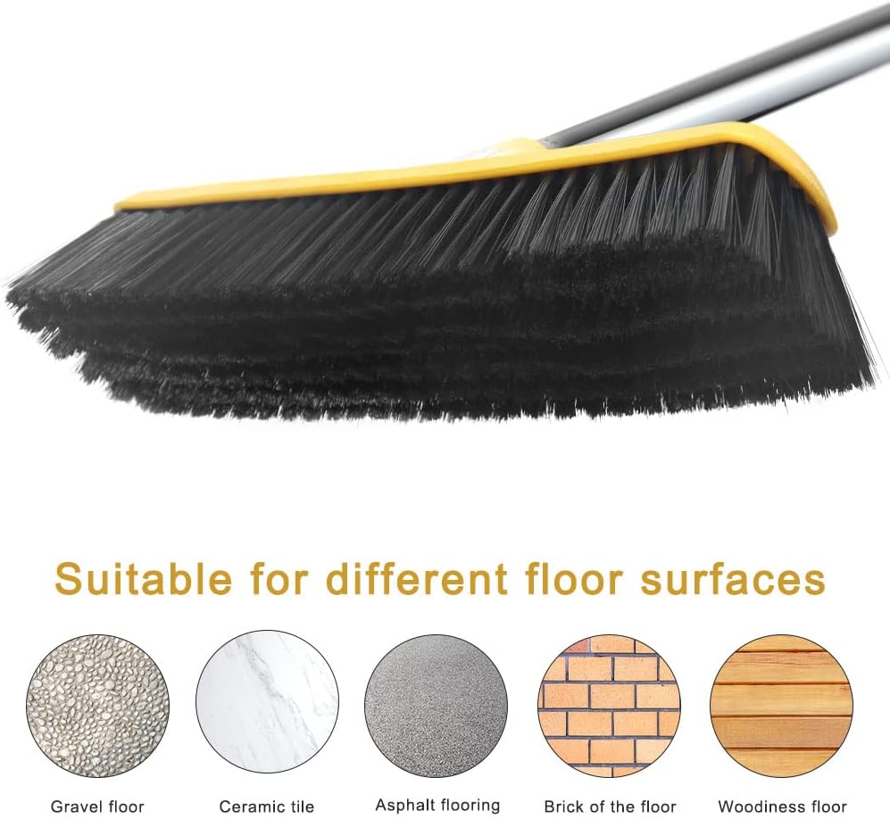 Push Broom with Long Handle, Floor Brush 49.6 inch Soft Bristle Broom 12.2" Wide for Cleaning Bathroom Kitchen Patio Garage Deck Tile Floor