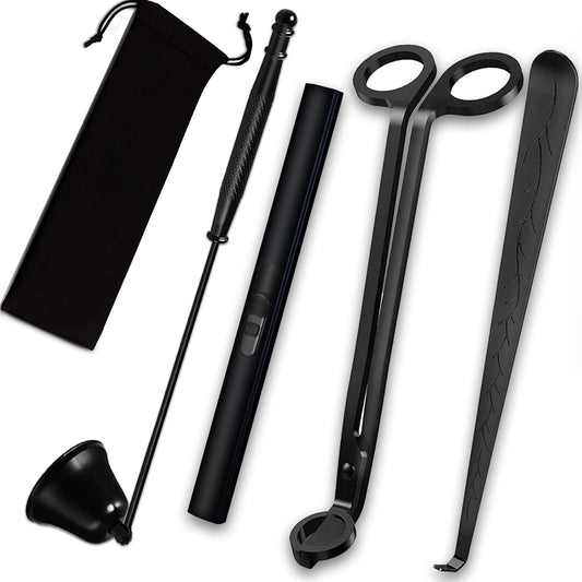 4IN1 Candle Accessory Set, Rechargeable Candle Lighter, Candle Wick Trimmer Cutter, Candle Snuffer & Candle Wick Dipper for Candle Lover Aromatherapy Gift, Stainless Steel Candle Care Kit