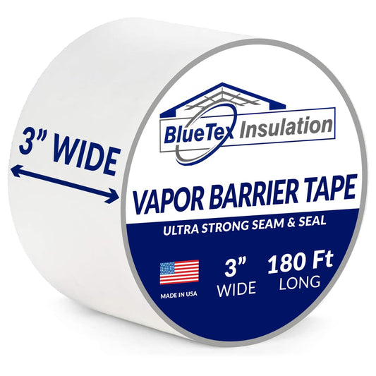 BlueTex Insulationㅤ 3" Wide x 180' Long White Vapor Barrier Seam Tape - 1 Roll, Waterproofing &
