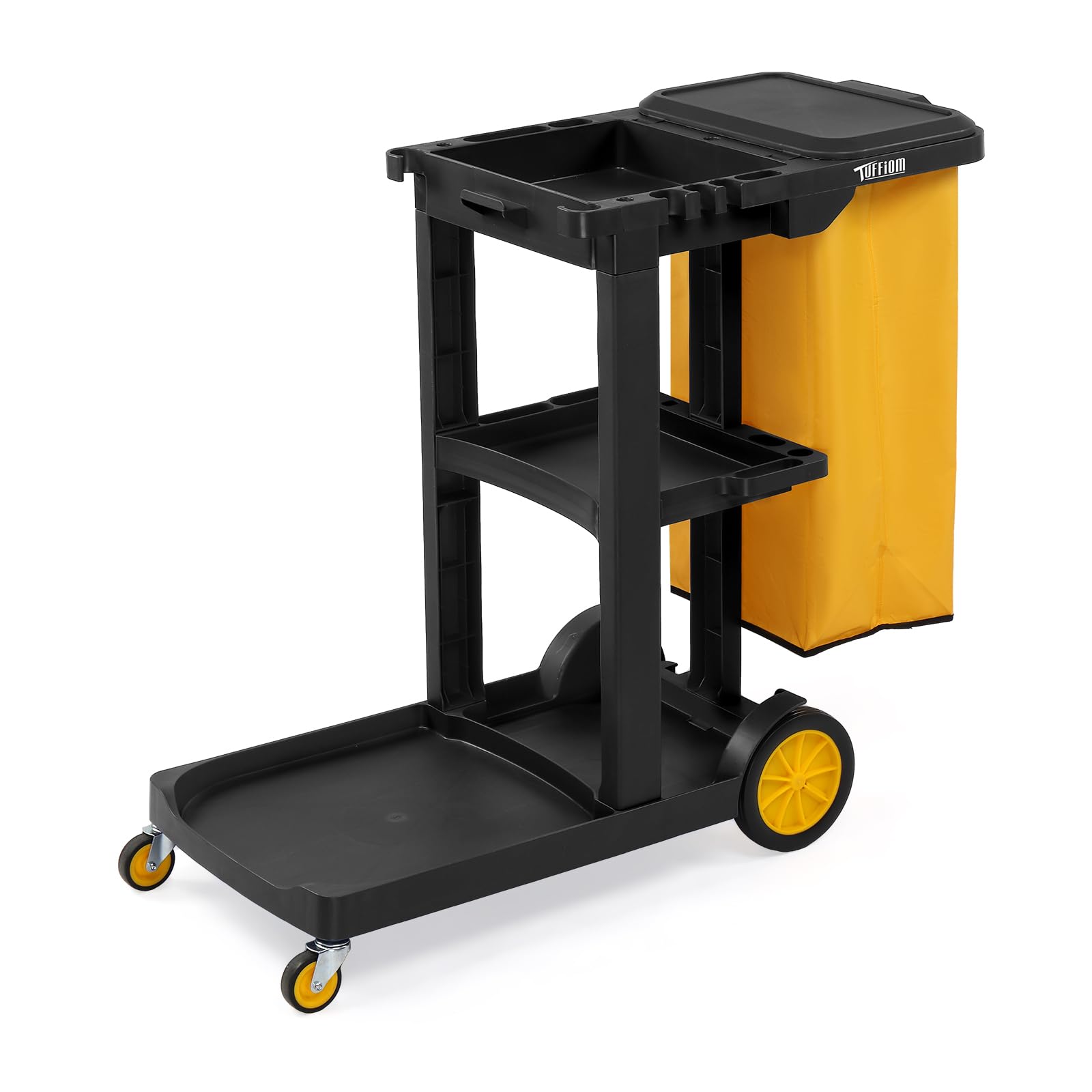 TUFFIOM Commercial Traditional Cleaning 3-Shelf Janitorial Cart, 500 Lbs Capacity Housekeeping