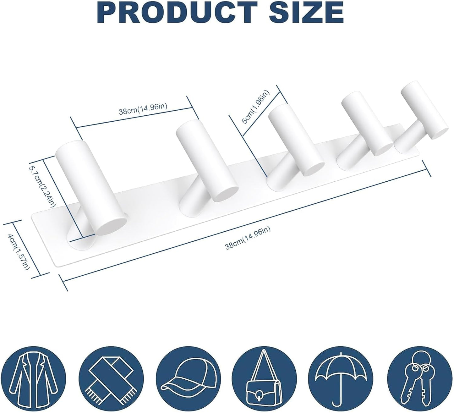 VAEHOLD Hat and Coat Wall Mount Rack - Hooks for Robes, Bags, Keys, and Towels - Bathroom Towel Hanger Organizer (White, “T“ Shape 5 Hooks 2 Pack)