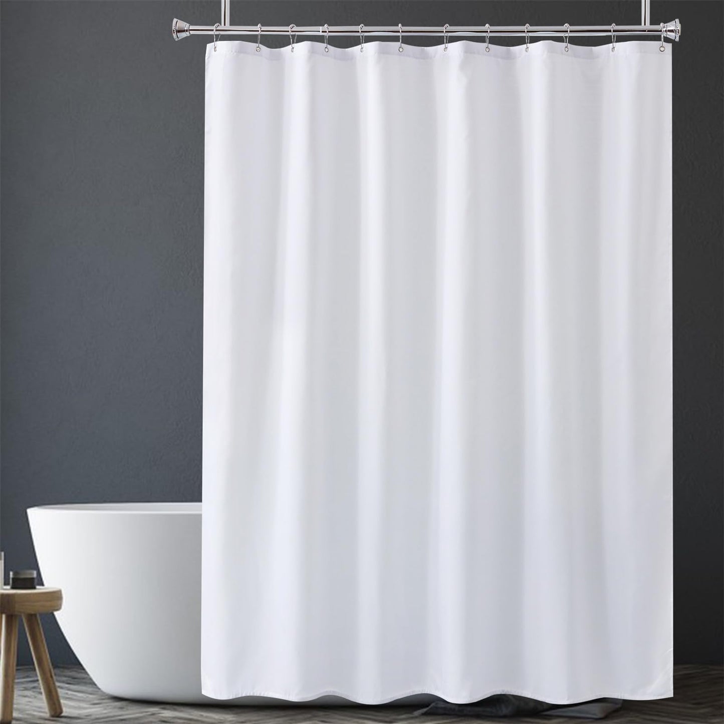Amazer White Shower Liner Cloth Waterproof, White Shower Curtain Liner Fabric with Weighted Stones