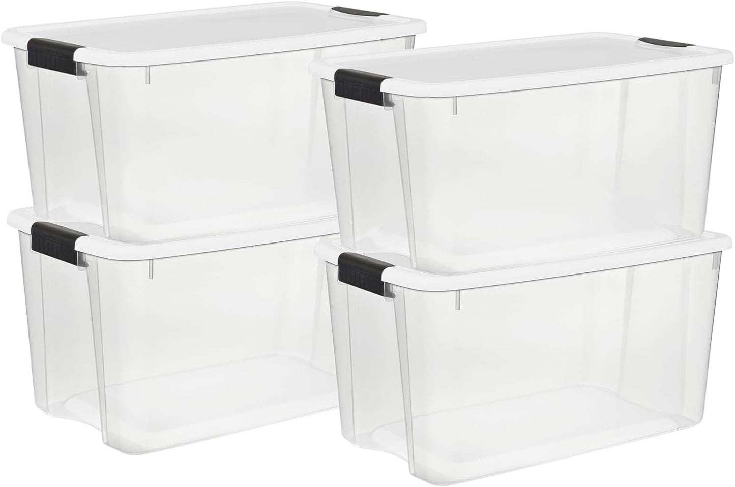 Sterilite 4 Pack Ultra Latching Box, Storage Bins with Lids, Clear Plastic, 70 Quart - Heavy-Duty Organizing Containers for Closet, Bathroom, and Office