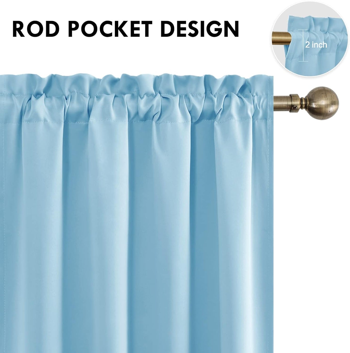 DWCN Blackout Curtains Room Darkening Thermal Insulated Bedroom Curtains Window Curtain Panels, 52 x 84 inches Long, Set of 2 Light Blue Rod Pocket Drapes
