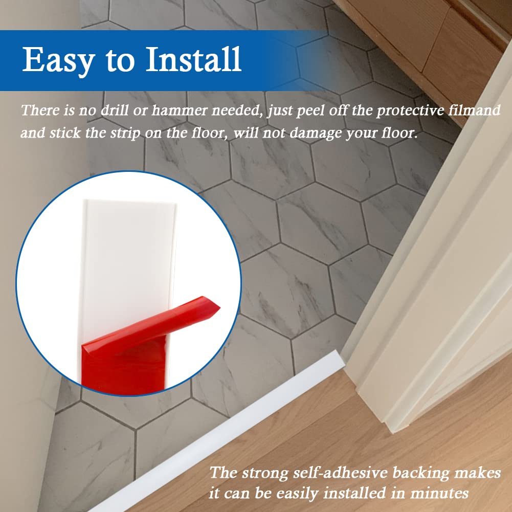 Floor Transition Strip Self Adhesive Floor Cover Strips Laminate 3" Wide Vinyl Flat Divider Transitions (7.5cm, 6.56Ft, White)