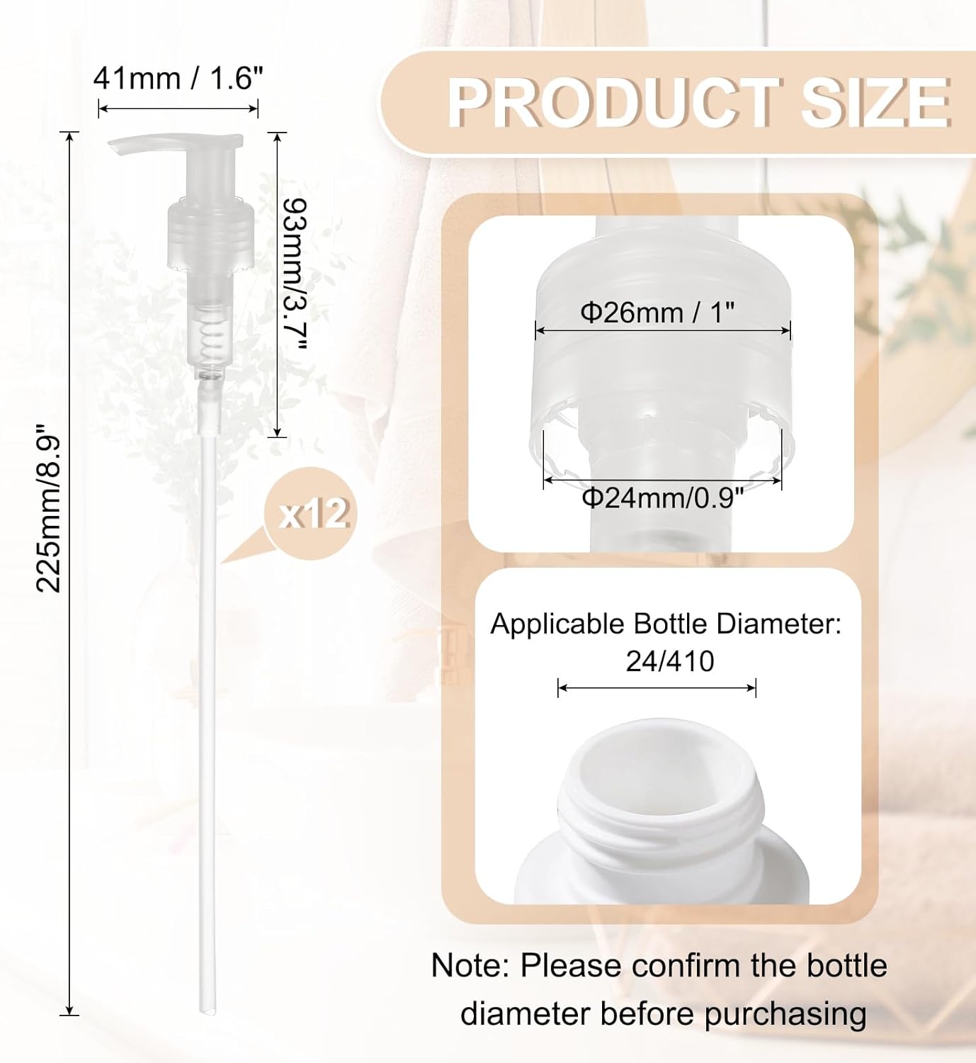 uxcell 12 Pcs Soap Dispenser Pump Heads Soap Dispensers Top Pumps Replacement Switch Pumphead for Standard 24/427 Neck Size Lotion Shampoo Bottle, Transparent