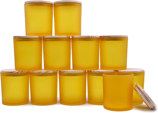 14 OZ Thick Candle Jars for Making Candles 12 Pcs, 3 Wick Empty Jars with Wood Lids for Candle