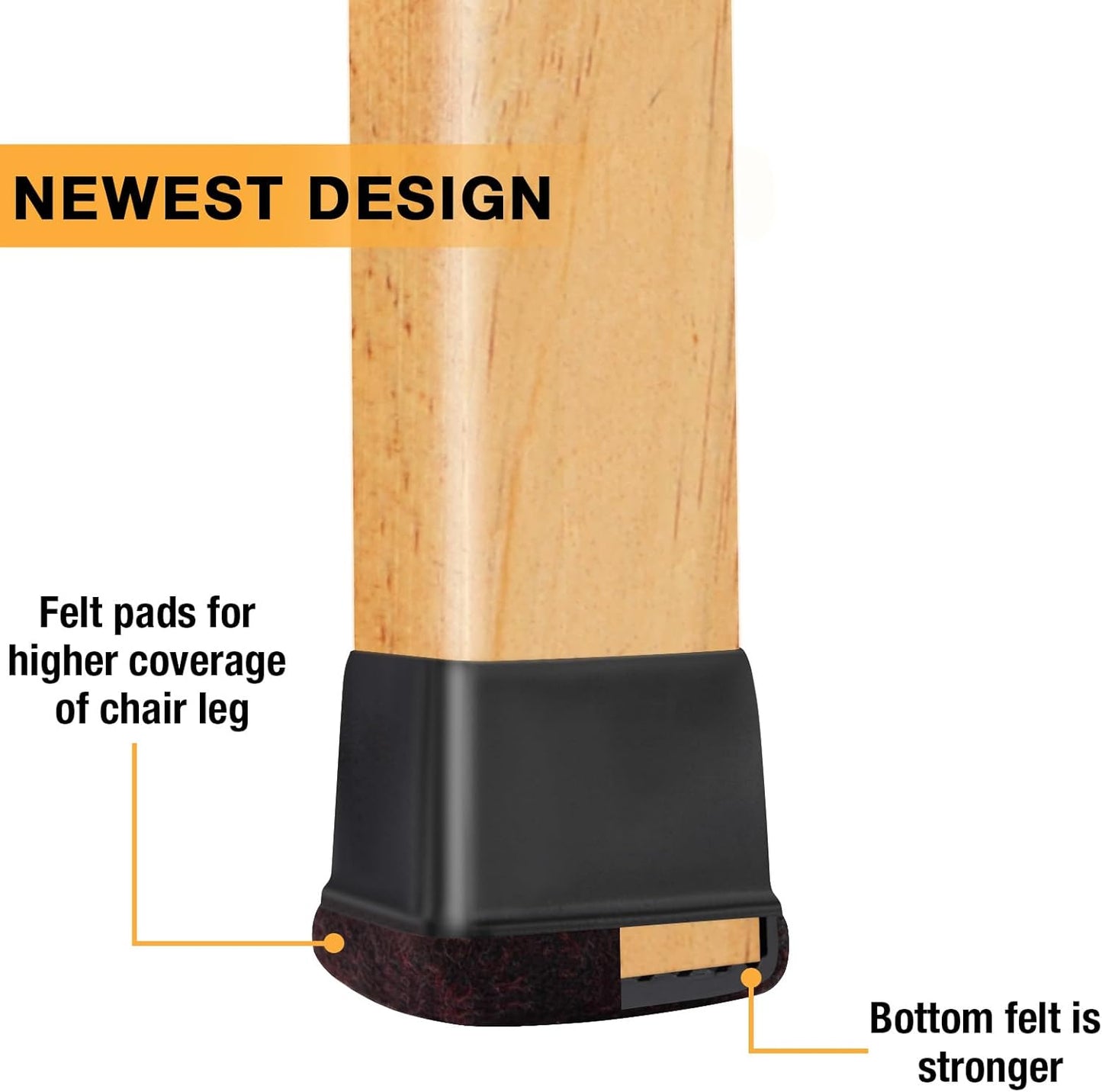 32 Pcs Chair Leg Floor Protectors Square, Silicone Chair Leg Protectors for Hardwood Floors, Chair Leg Caps Covers Protect Wooden Floors from Scratching, Thick, Won't Tear (Fit: 1-1/10" - 1-3/10")