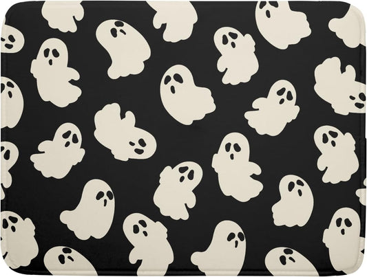 Halloween Ghost Dish Drying Mat 16X18 Inch Spooky Halloween Drying Mat for Kitchen Counter Black White Absorbent Microfiber Reversible Dishes Pad Dish Drainer Mat for Halloween Kitchen Accessories