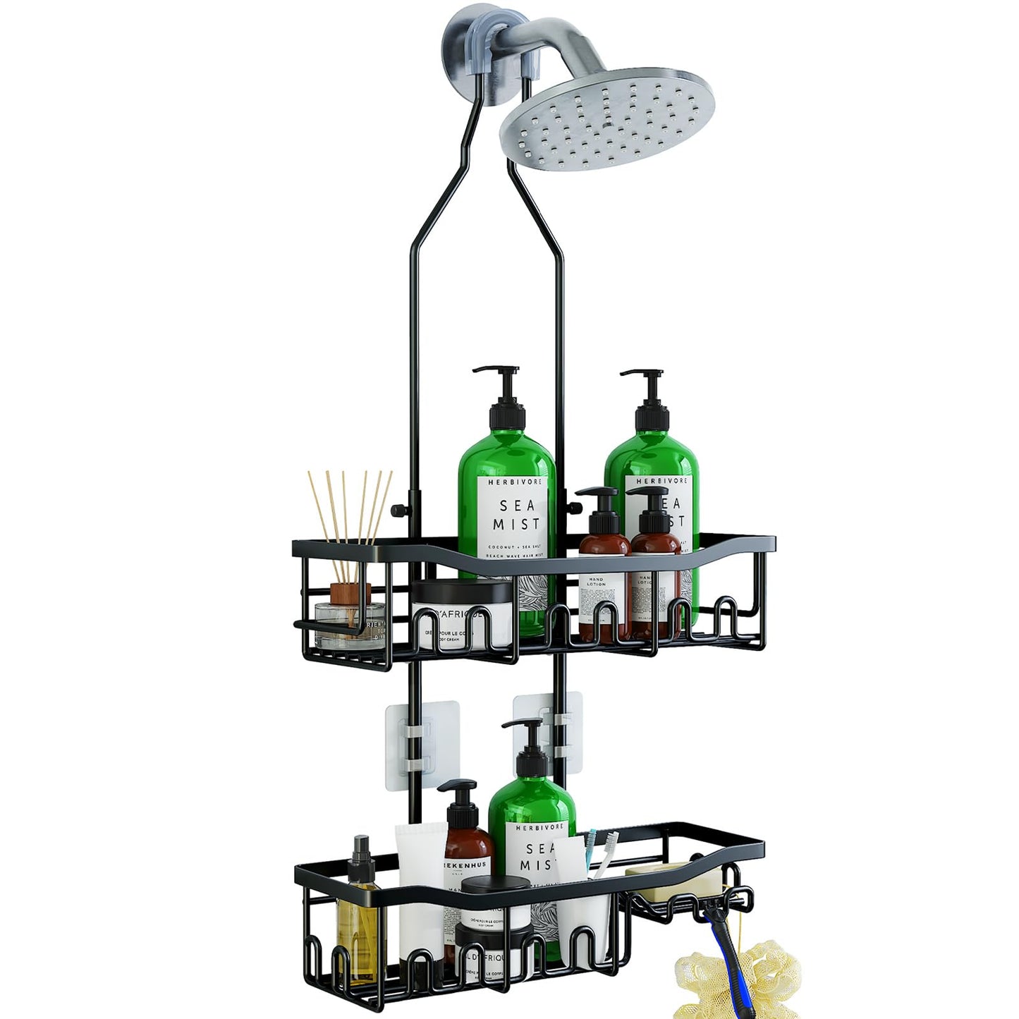 Joqixon Upgraded Extended Length Shower Organizer with Hooks, Rustproof Shampoo Soap Holder, Large