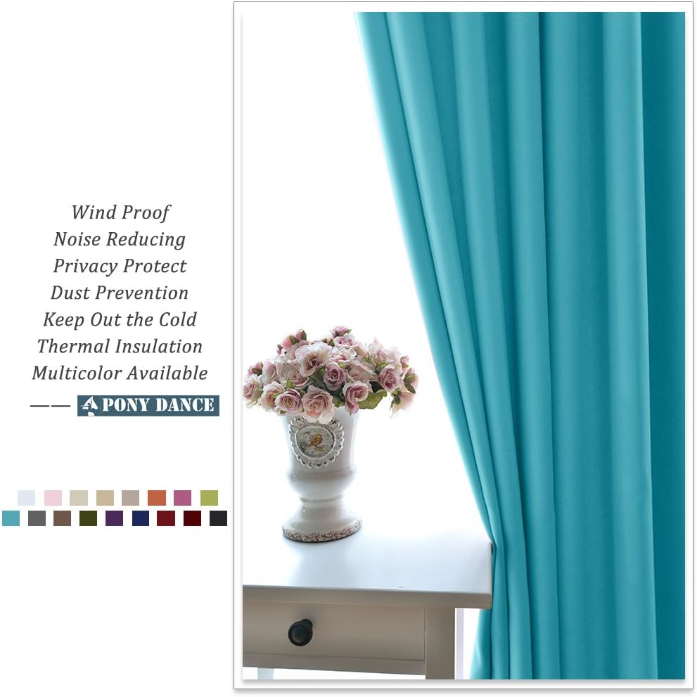 PONY DANCE Bathroom Window Valances - (34 by 36 inches, Blue Mist, 2 Panels) Room Darkening Tier Curtains Short Panels Drapes for Small Half Window Decoration in Kitchen
