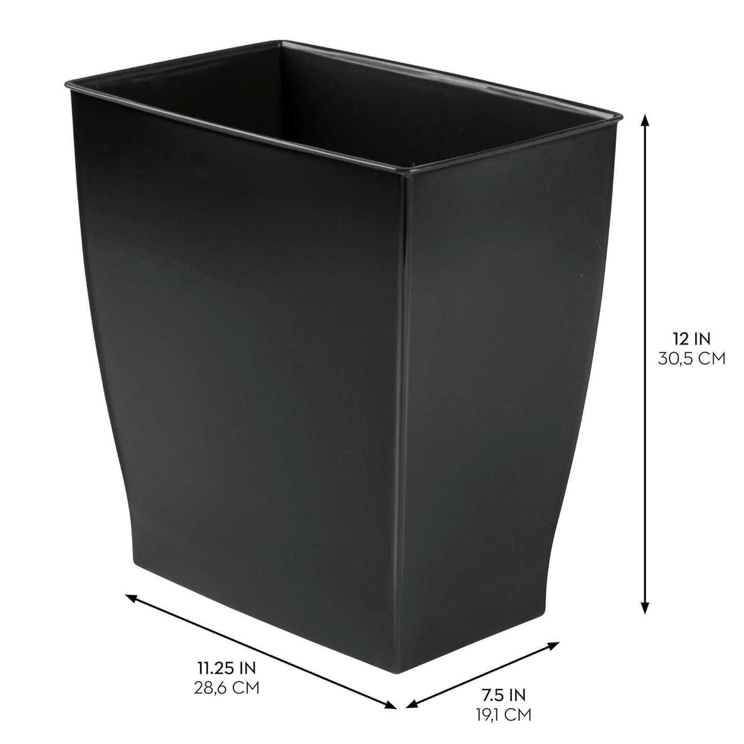 iDesign Small Bathroom Trash Can, Ideal for Primary and Guest Bathroom or Office, Black, Made in USA