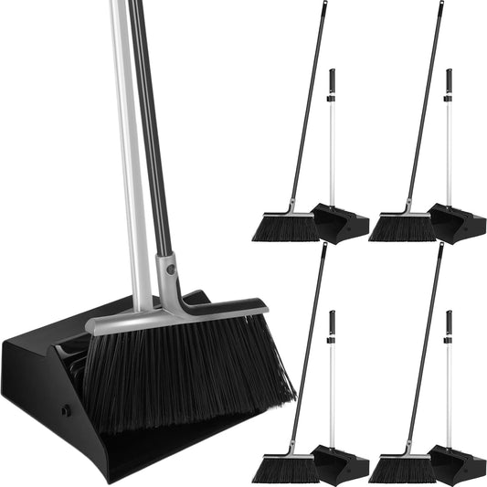4 Set Broom and Dustpan Set 58 Inch Commercial Broom and Dustpan Combo Set Heavy Duty Lobby Dust