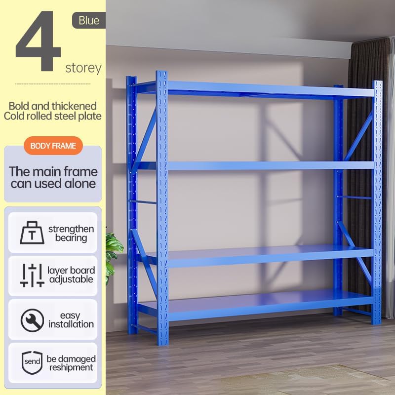 Storage Shelves Heavy Duty, Metal Garage Shelving Units, 4 Tier Storage Rack Shelf, Steel Industrial Shelving, Adjustable Standing Shelf for Basement/Warehouse (Blue, W47.24*D19.69*H78.74)