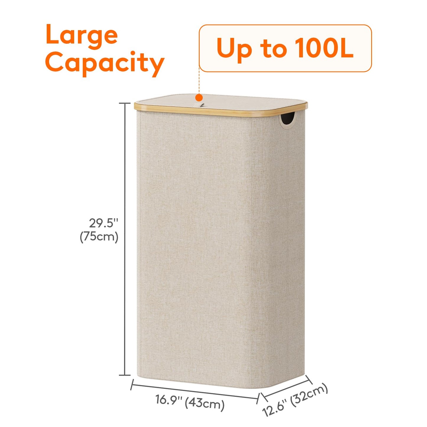 Lifewit 100L Laundry Basket with Lid, Clothes Hampers for Laundry with Bamboo Handles and 1
