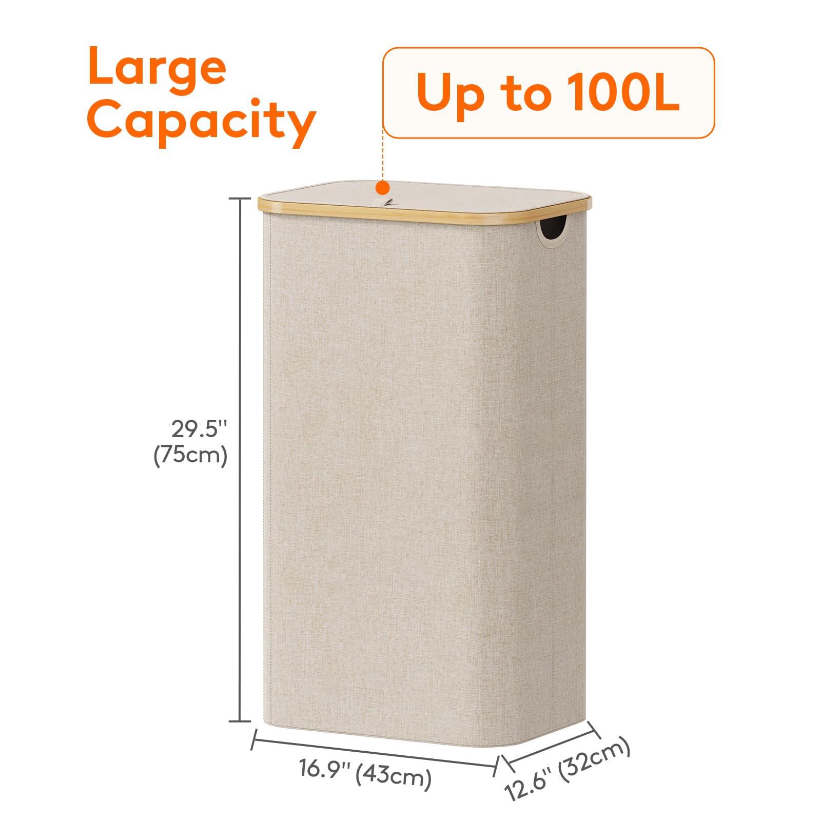 Lifewit 100L Laundry Basket with Lid, Clothes Hampers for Laundry with Bamboo Handles and 1