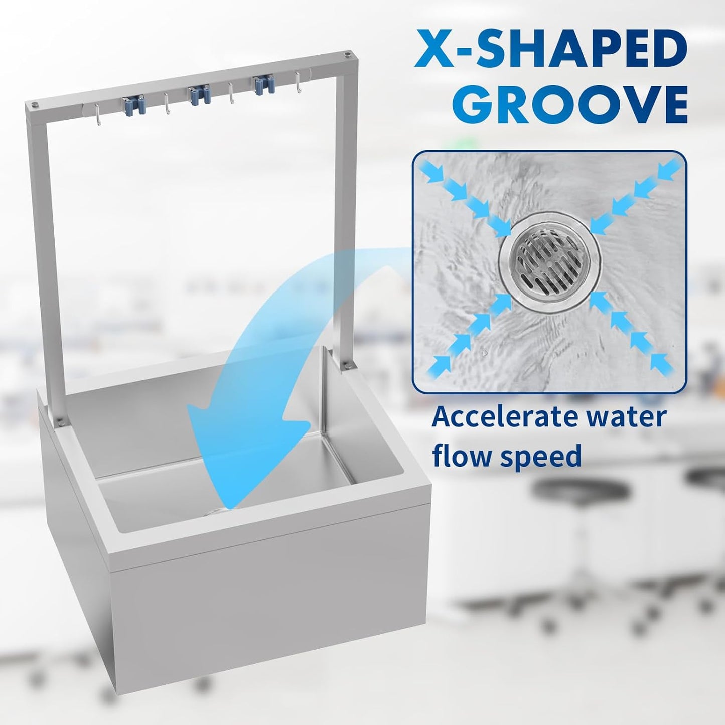 TONGMO Stainless Steel Floor Mop Sink, Mop sink with Cleaning Tool Rack | 19" x 22" x 12"