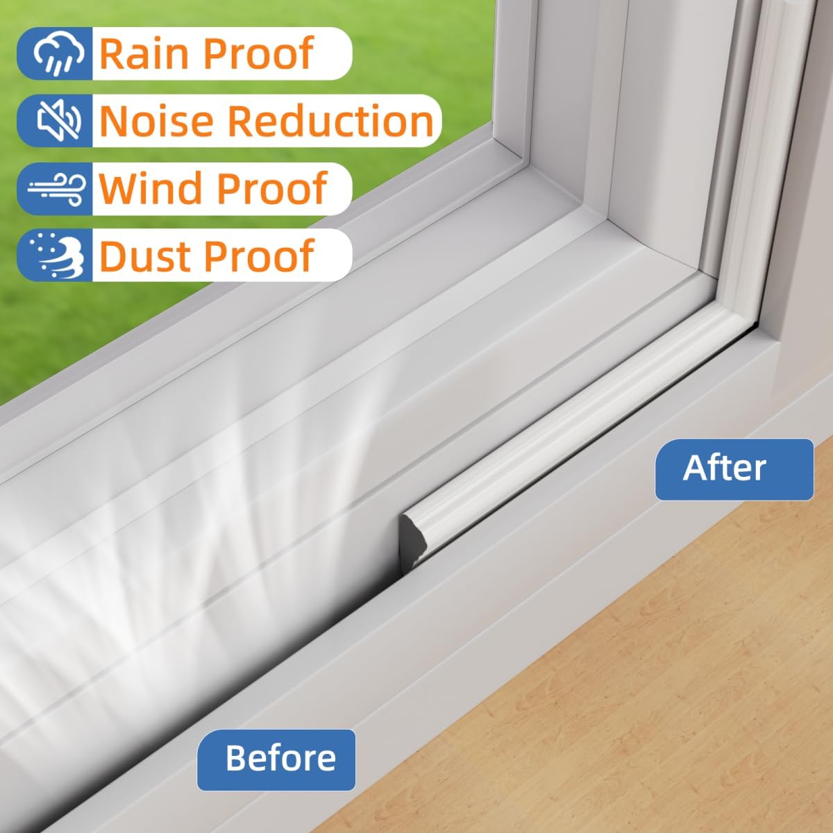 Wedge-Shape Window Weather Stripping Door Frame Seal Strip 196” White,Upgrade Black Foam,Soundproofing,Draft Stopper,Winter Insulation,Noise Blocker, Gap Filler for Exterior Front Door Side