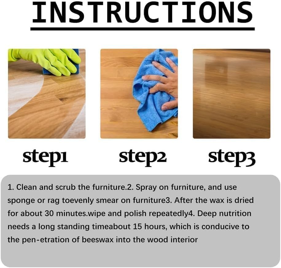 Natural Beeswax Spray Furniture Polish, Wood Cleaner, Wood Floor Polish - Beeswax Polish Spray Used to care for living rooms,kitchens,wood furniture floors (2PCS)