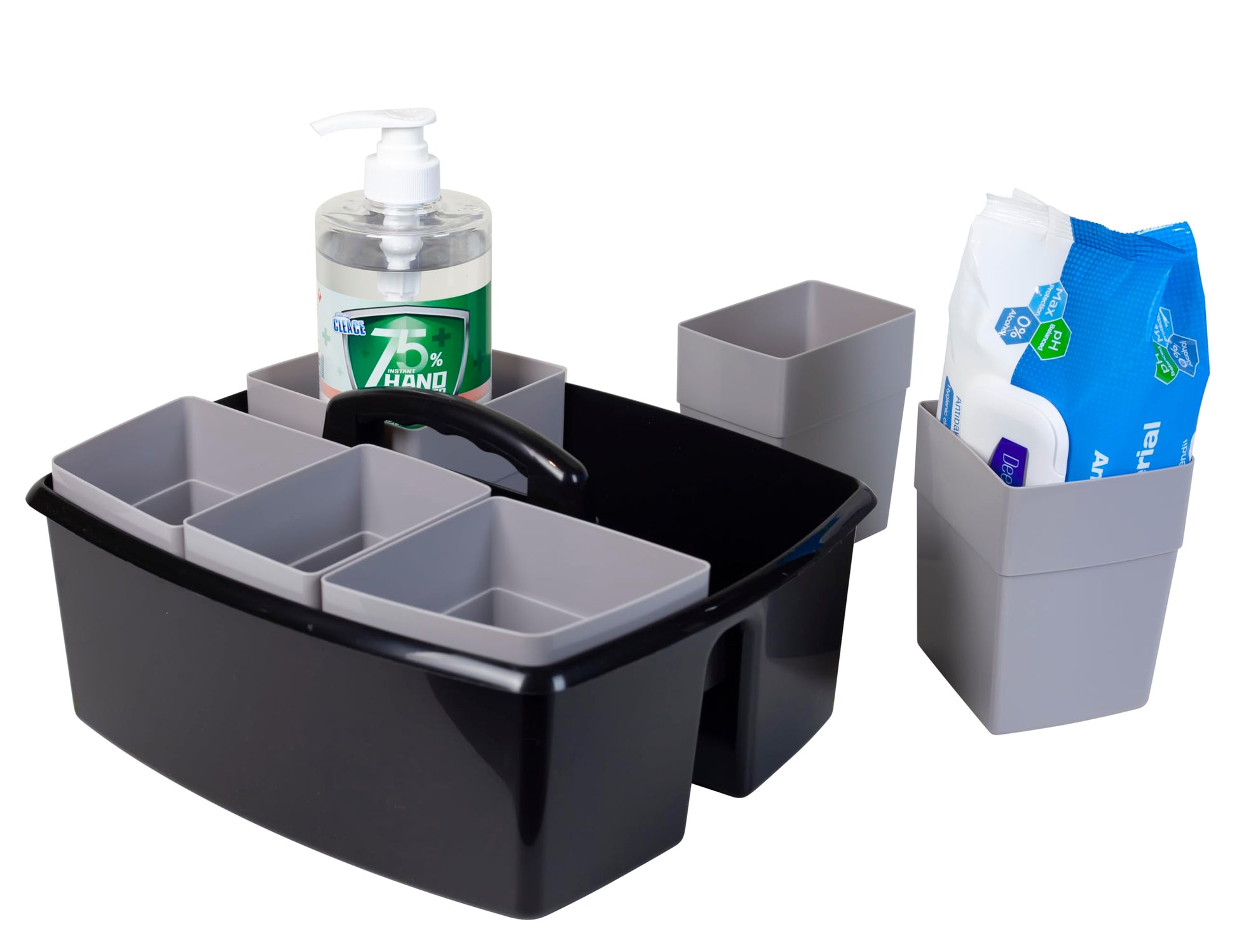 Storex 2-Compartment Large Cleaning Caddy – Multipurpose Supply Organizer with Handle - Black