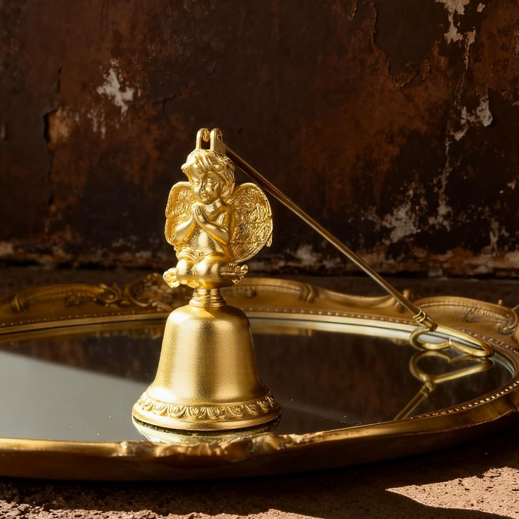 Golden Angel Candle Snuffer, Metal Candle Extinguisher with Praying Angel Design, Ideal for Home Daily Use & Gift (8cm x 19cm)