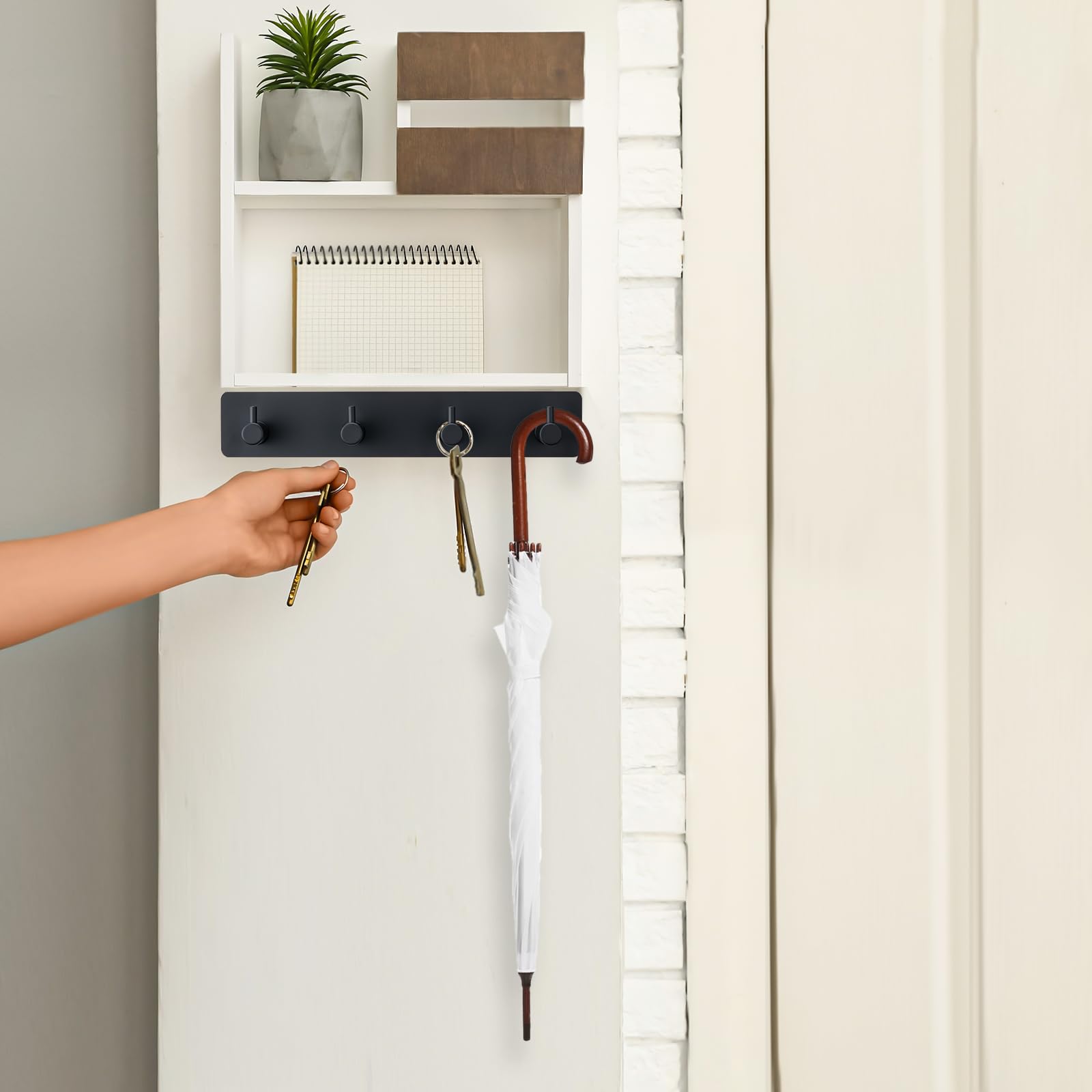 Yunzt Key Holder with 4 Hooks,Adhesive Key Hanger Organizer for Wall Mount