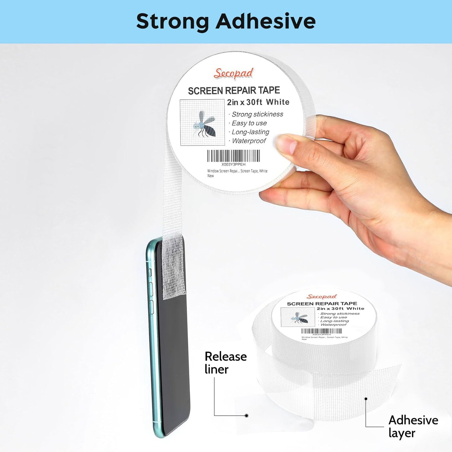 White Window Screen Repair Tape, 2 in X 30 FT (360IN) Kit for Windows or Doors, Strong Adhesive Patch Fiberglass Mesh Repair