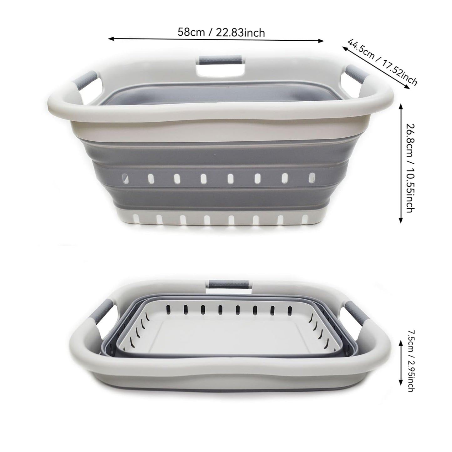 SAMMART 41L (10.8 gallon) Set of 2 Collapsible 3 Handled Plastic Laundry Basket-Foldable Pop Up