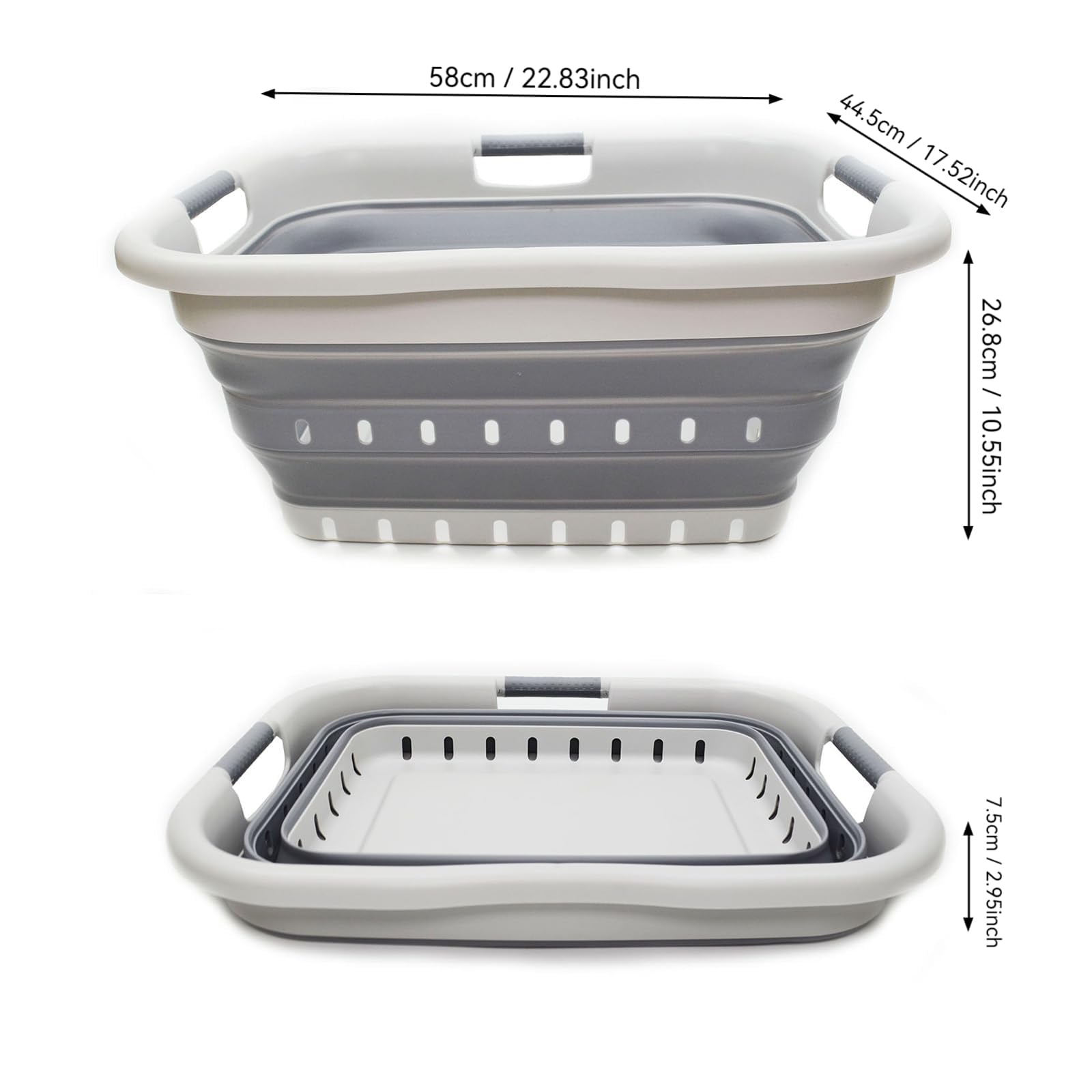 SAMMART 41L (10.8 gallon) Set of 2 Collapsible 3 Handled Plastic Laundry Basket-Foldable Pop Up